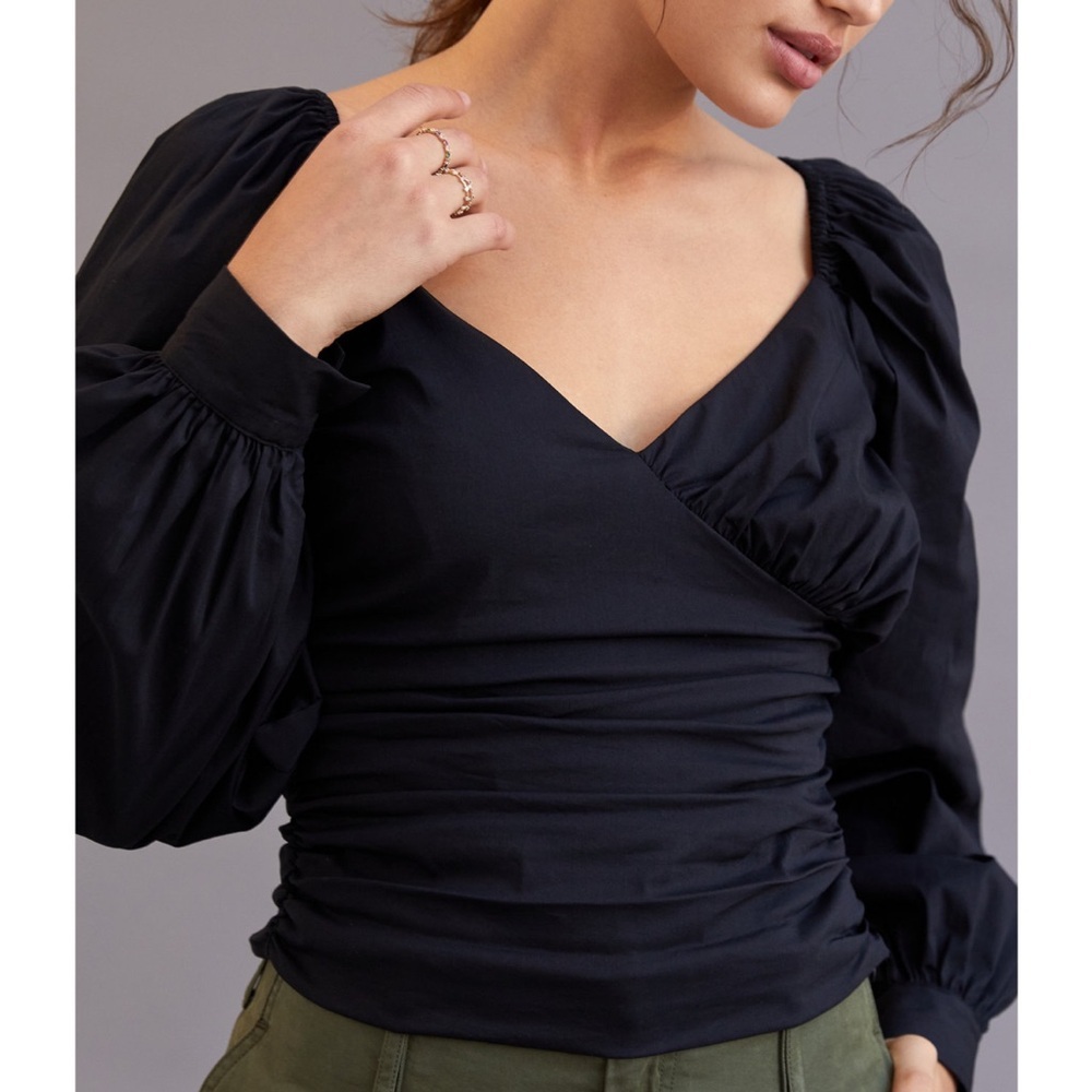 Anthropologie Ruched Puff Sleeve Blouse
